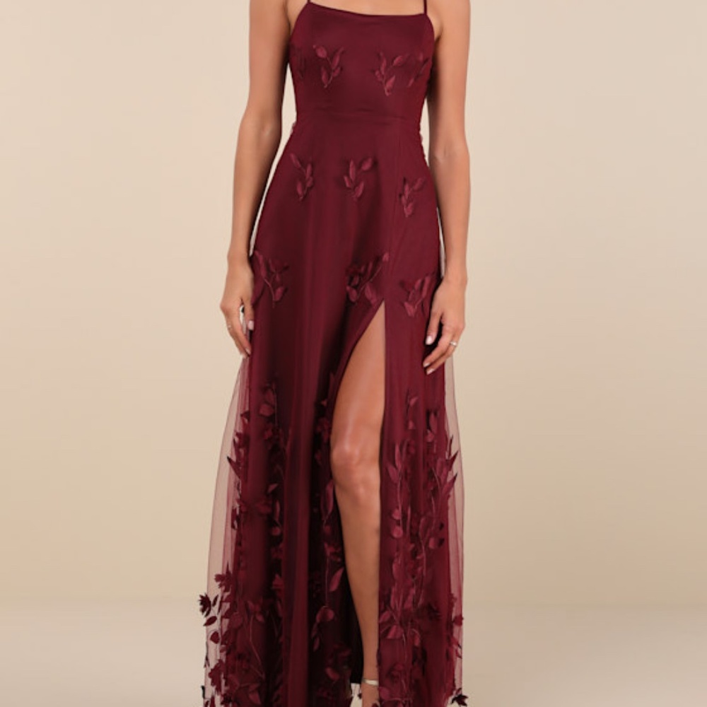 Lulus Abundant Charm Burgundy 3d Floral Applique Maxi Dress Red - Size M
